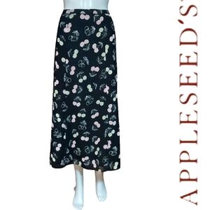 Vintage Y2K Appleseed's Petite Cherry Print A Line Chiffon Maxi Skirt